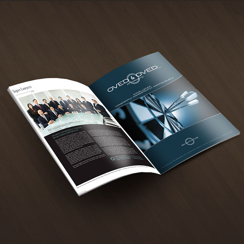 law firm logo design displayed on booklet