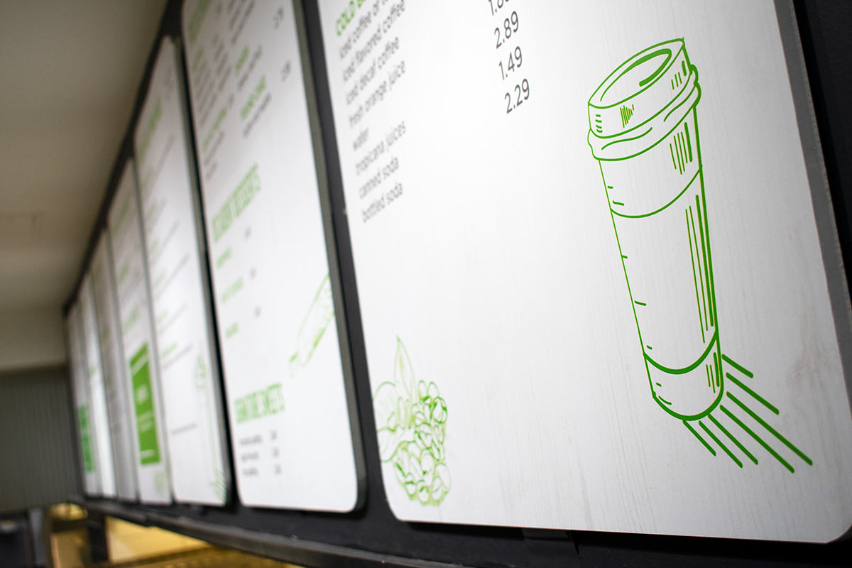 restaurant brand design displayed on wall