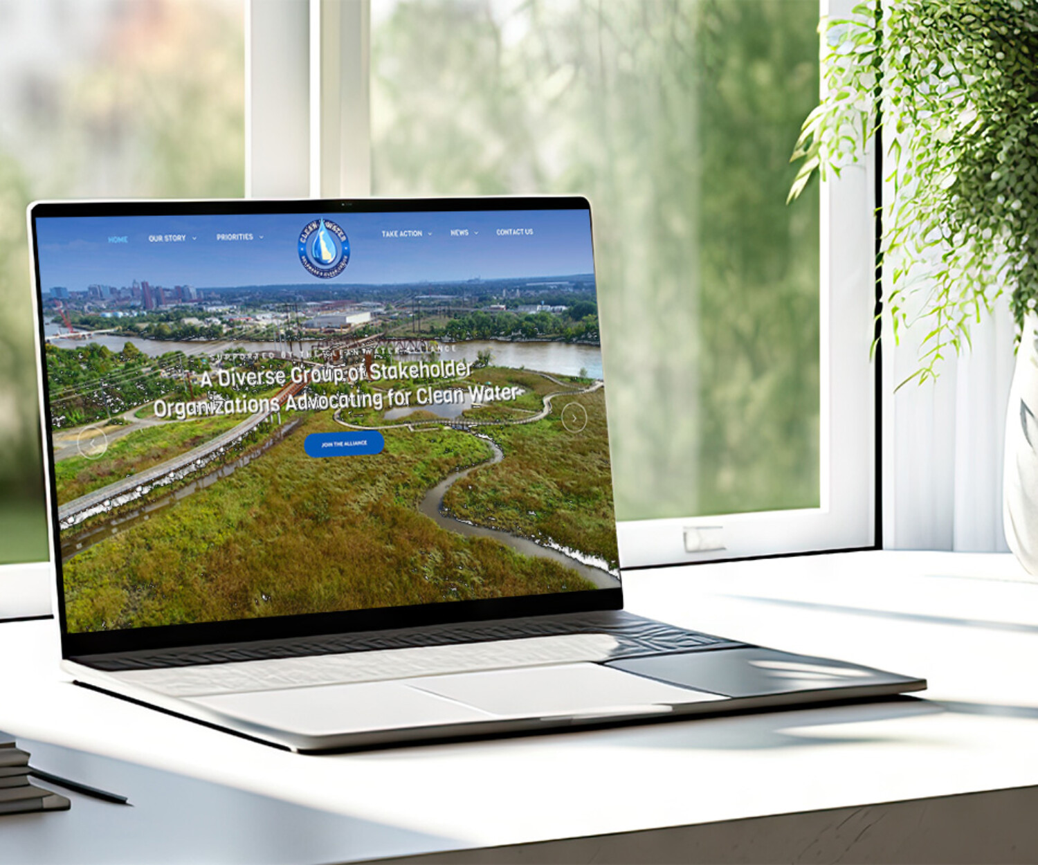 Web Design for non profit organization displayed on lap top screen