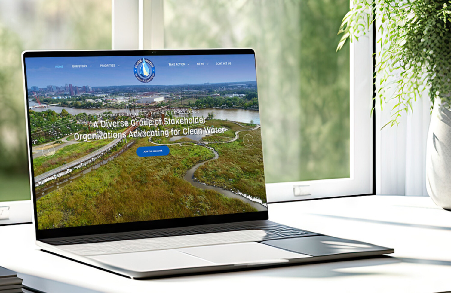 Web Design for non profit organization displayed on lap top screen