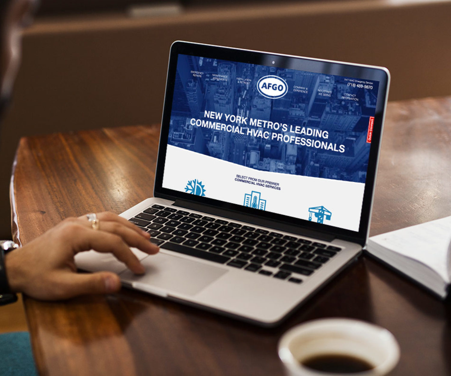 hvac web design displayed on a lap top computer screen