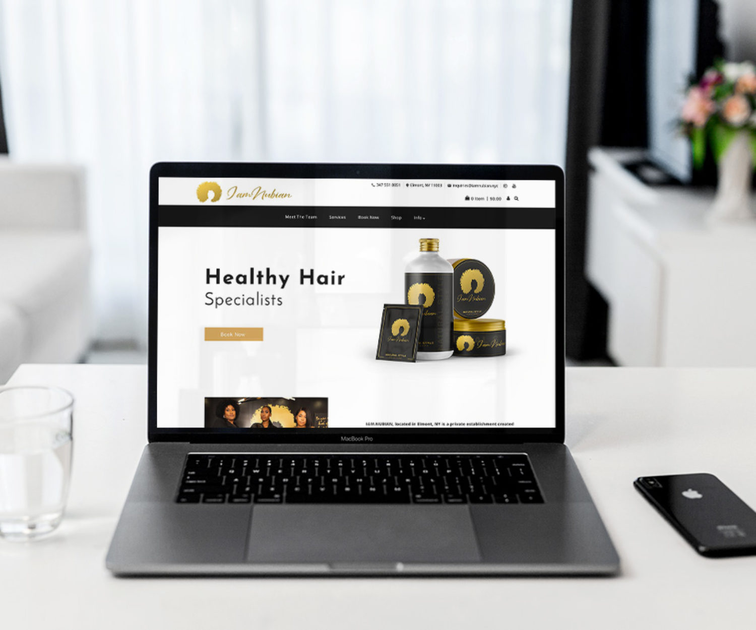 hair salon web design displayed on a lap top computer