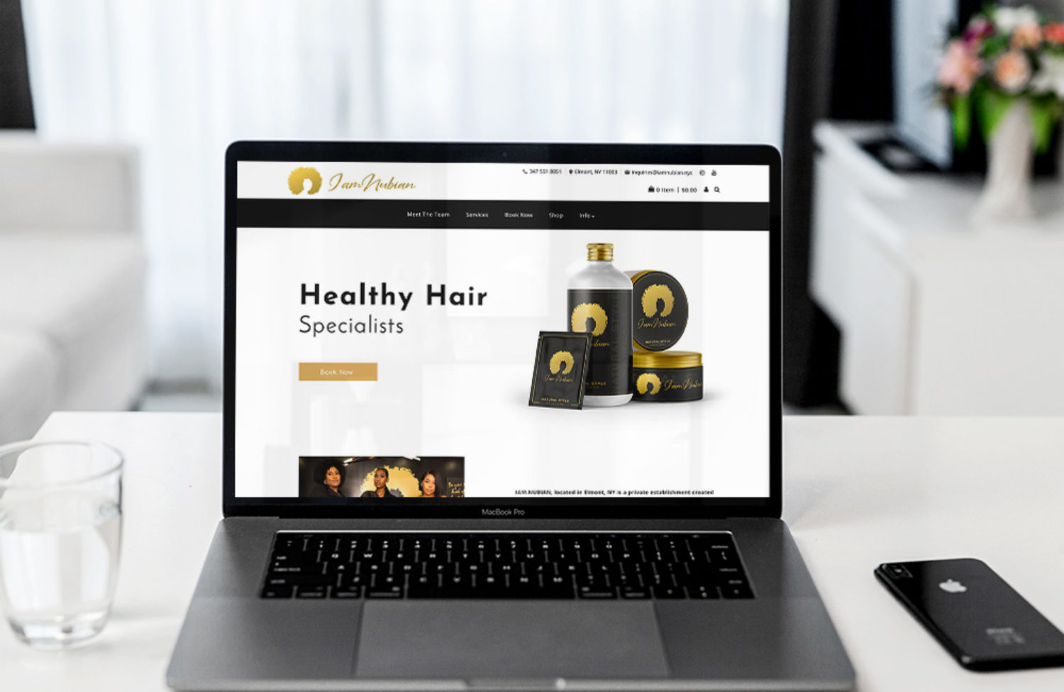 hair salon web design displayed on a lap top computer