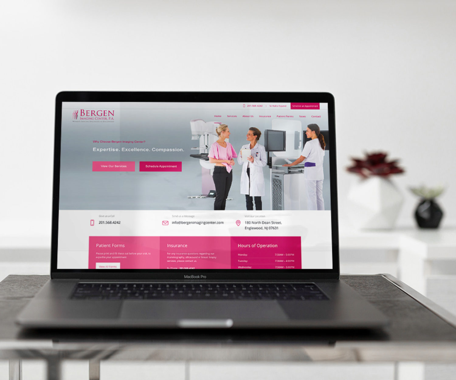 medical web design displayed on a lap top computer screen