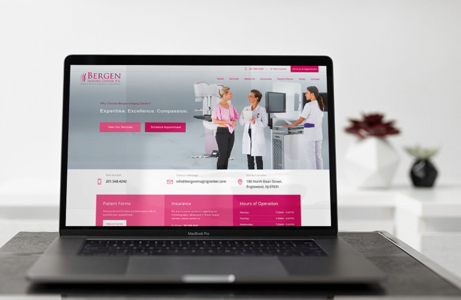 medical web design displayed on a lap top computer screen