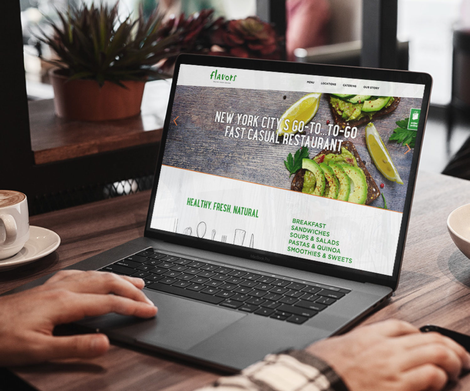 restaurant web design displayed on a lap top computer screen