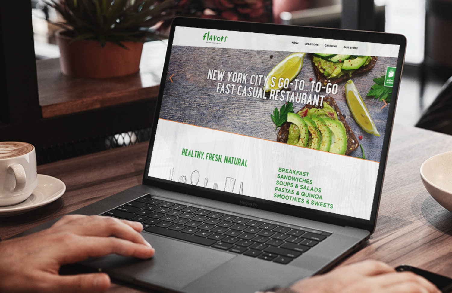 restaurant web design displayed on a lap top computer screen