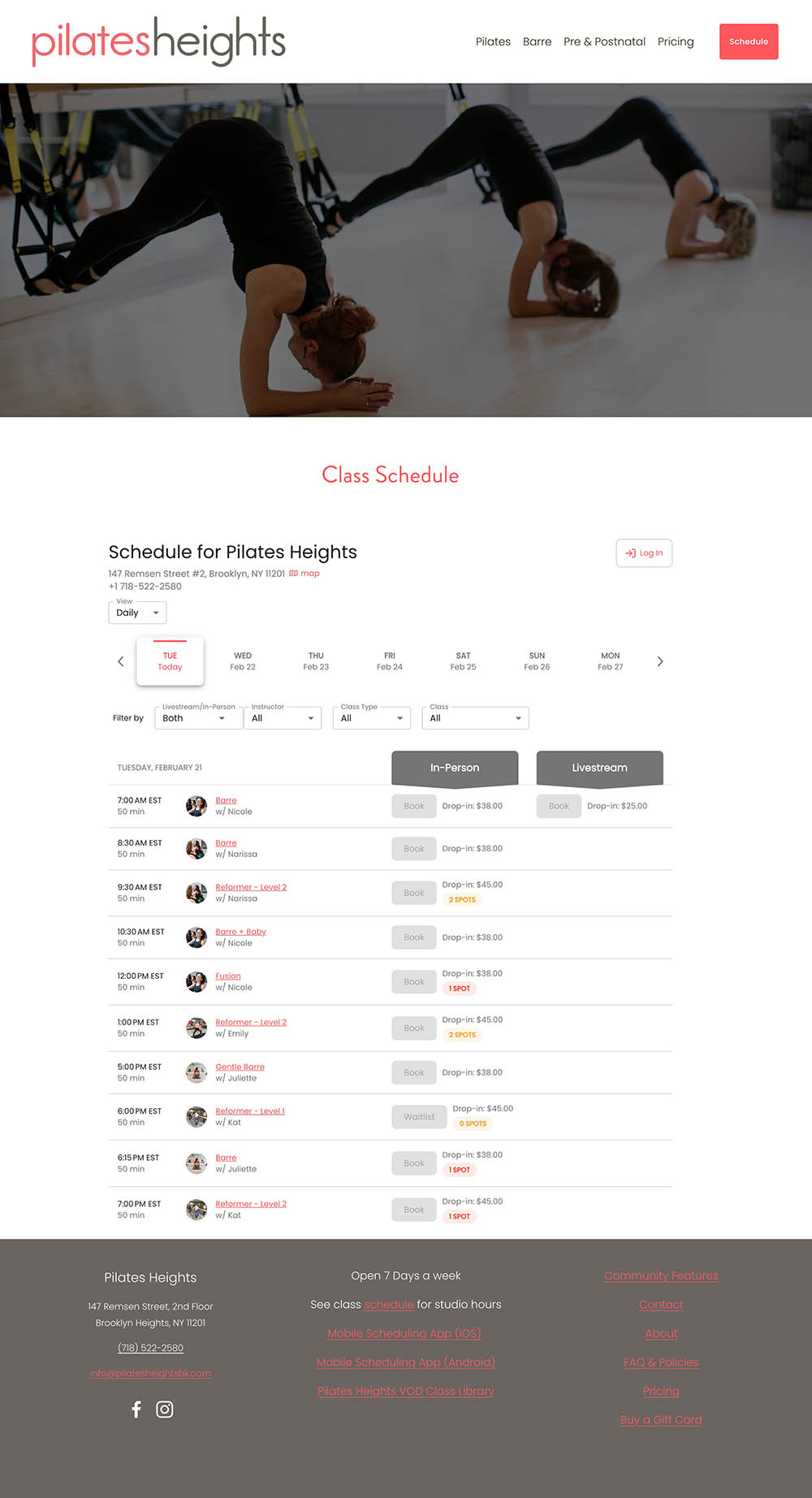 web design for pilates studio