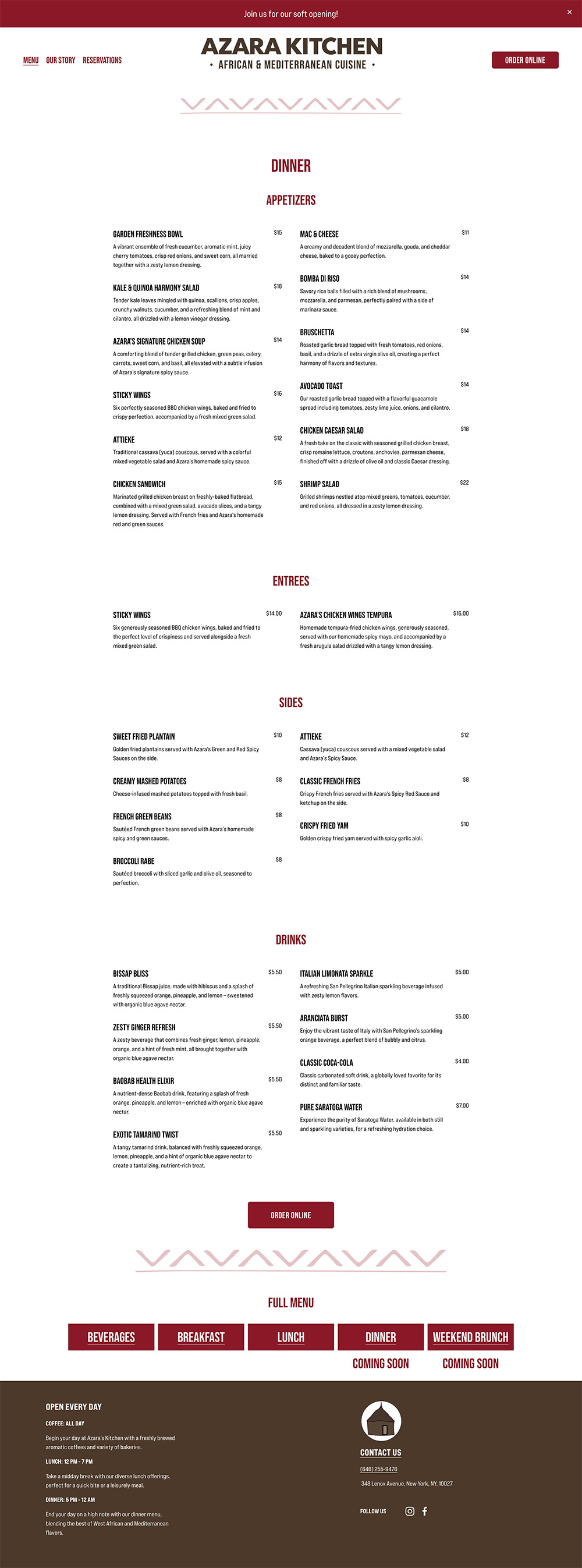 Menu design mock up