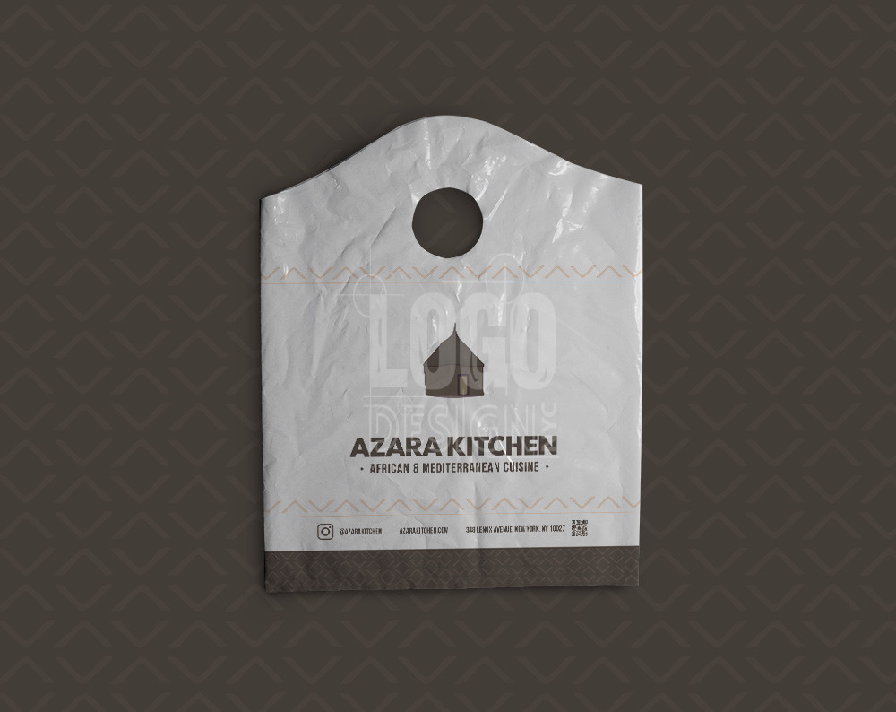 Restaurant branding displayed on plastic bag