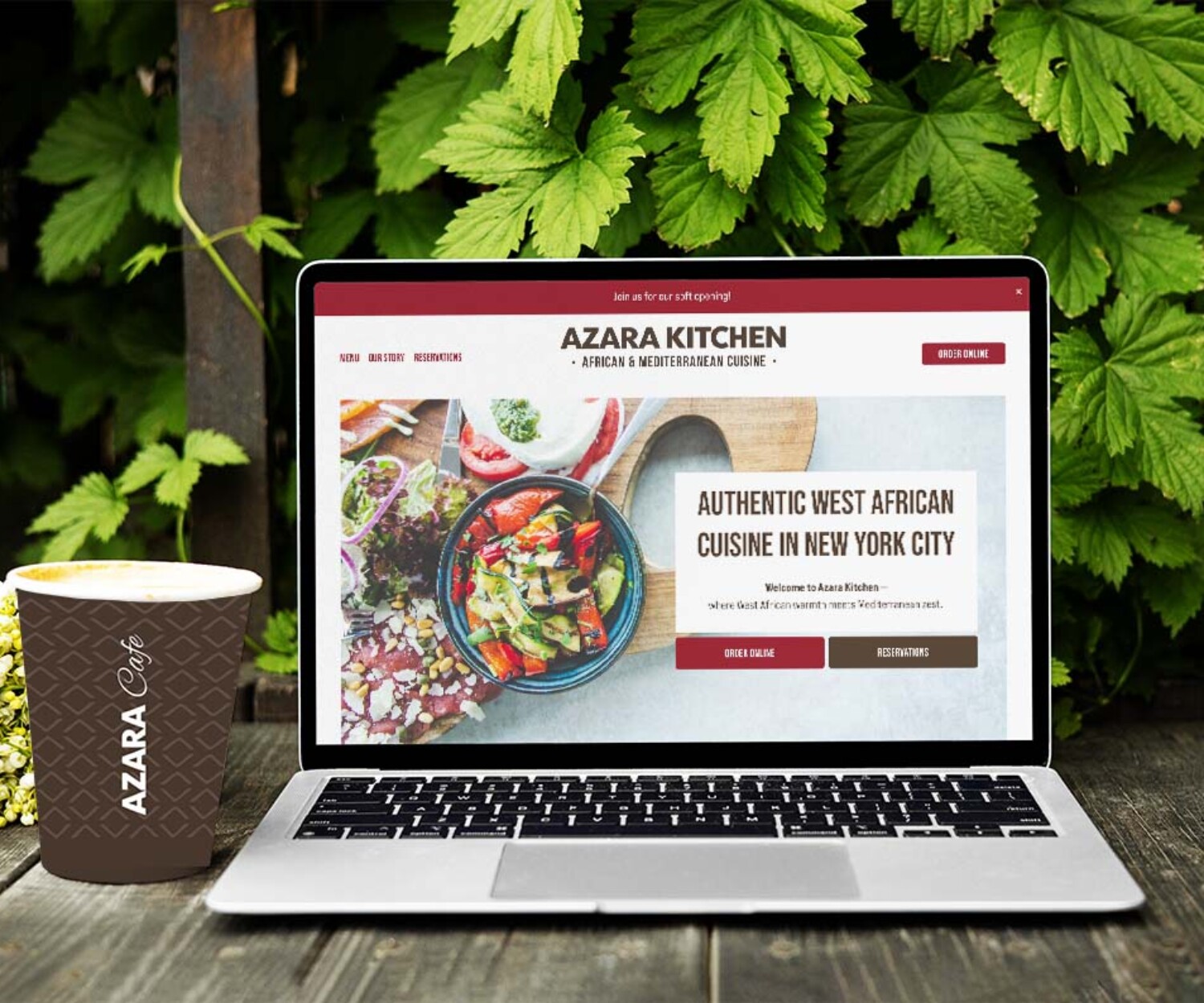 Restaurant weg design displayed on lap top screen