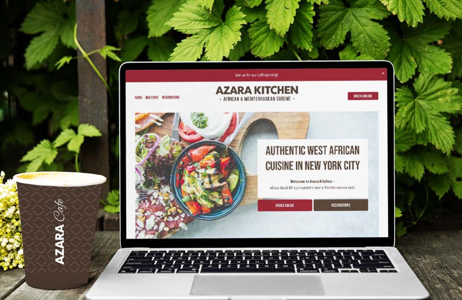 Restaurant weg design displayed on lap top screen