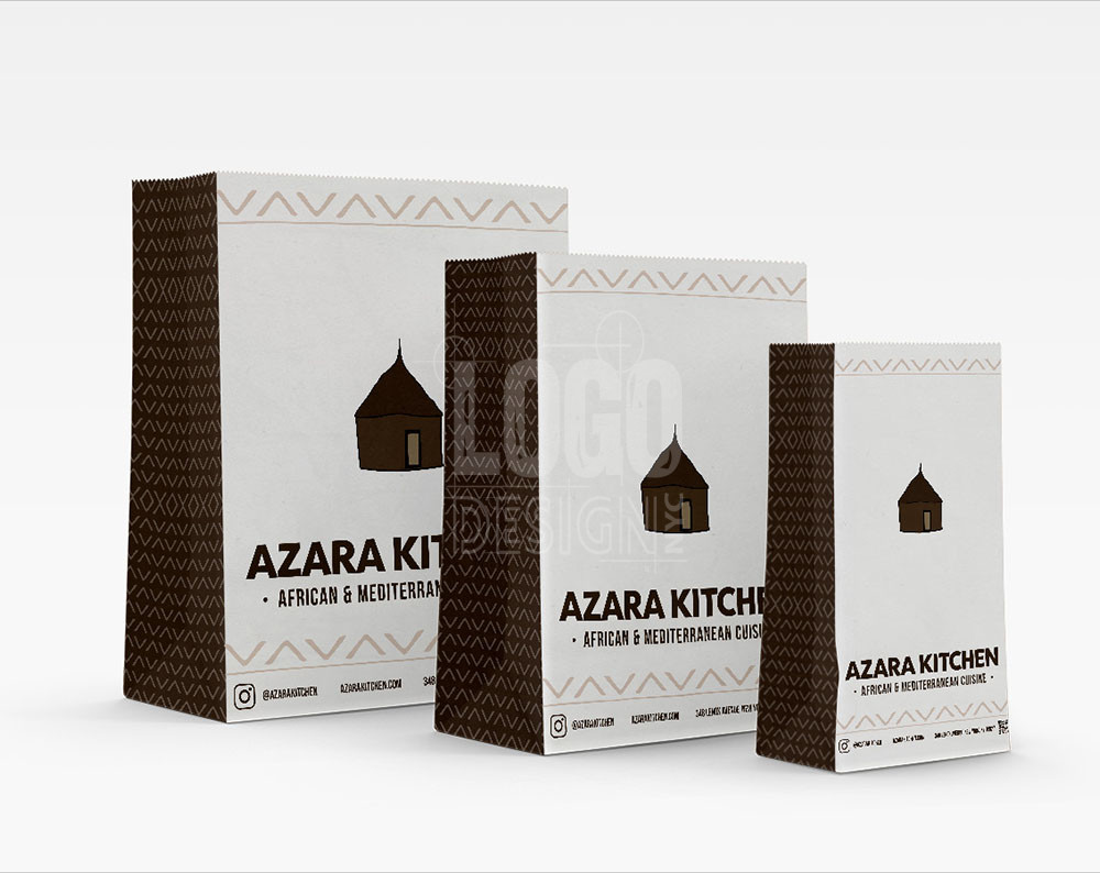 Restaurant branding displayed on bags