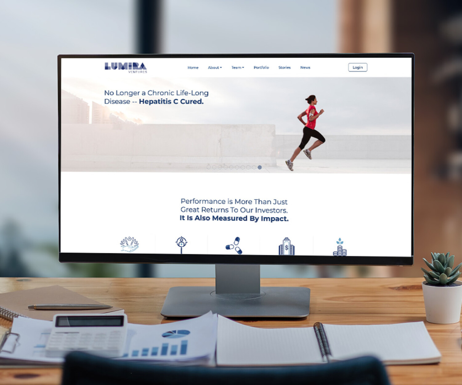 Web design for venture capital company displayed on lap top screen