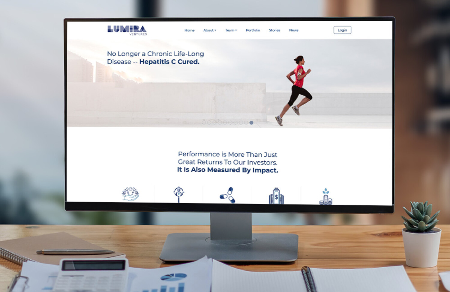 Web design for venture capital company displayed on lap top screen