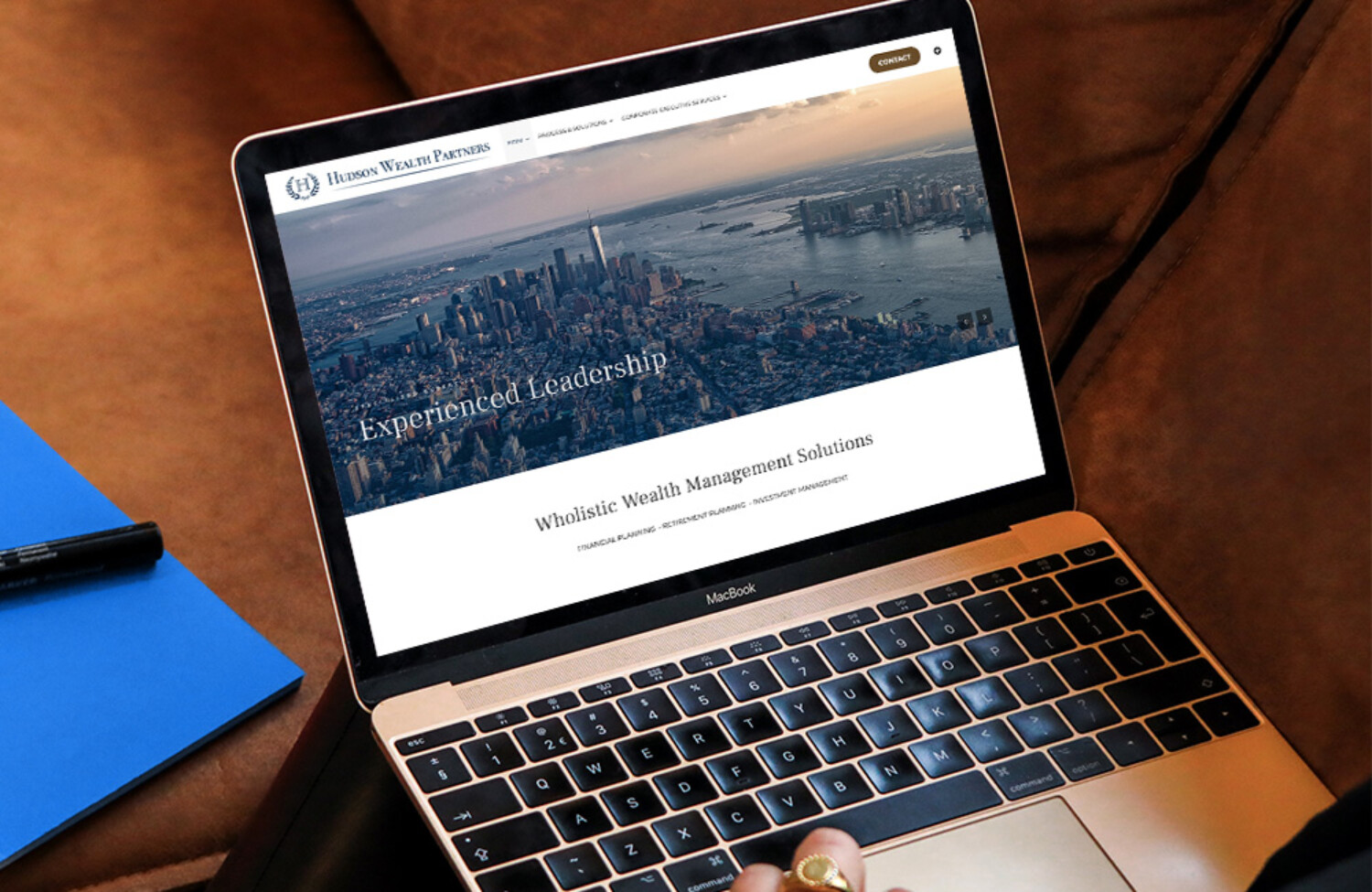 Web design for hudson valley wealth advisor displayed on lap top screen