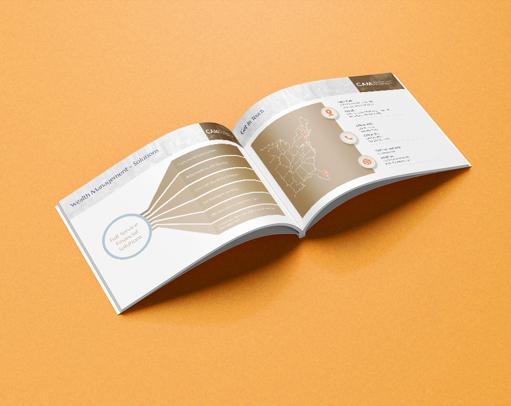 brand design for wealth management company displayed on book