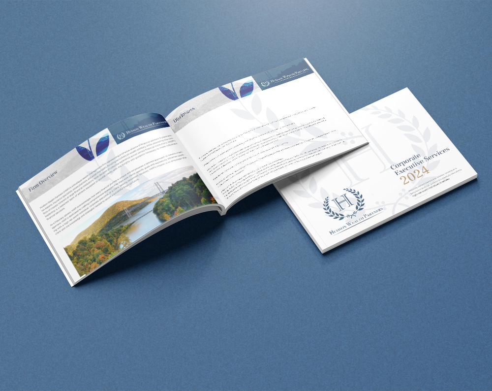 Brand design for wealth management company displayed on booklets