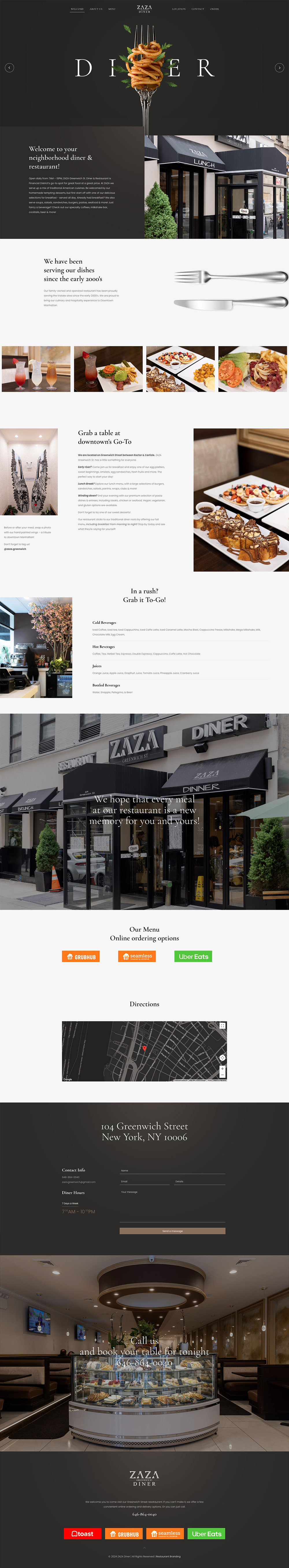 example of the zaza diner website