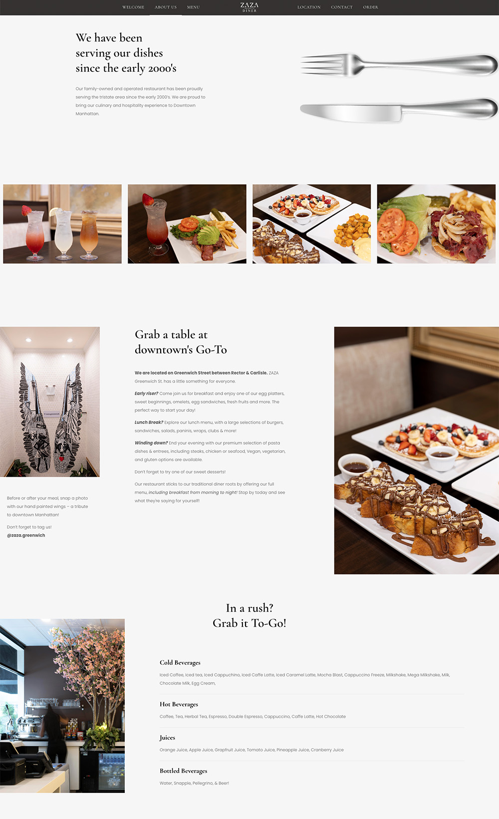example of the zaza diner website