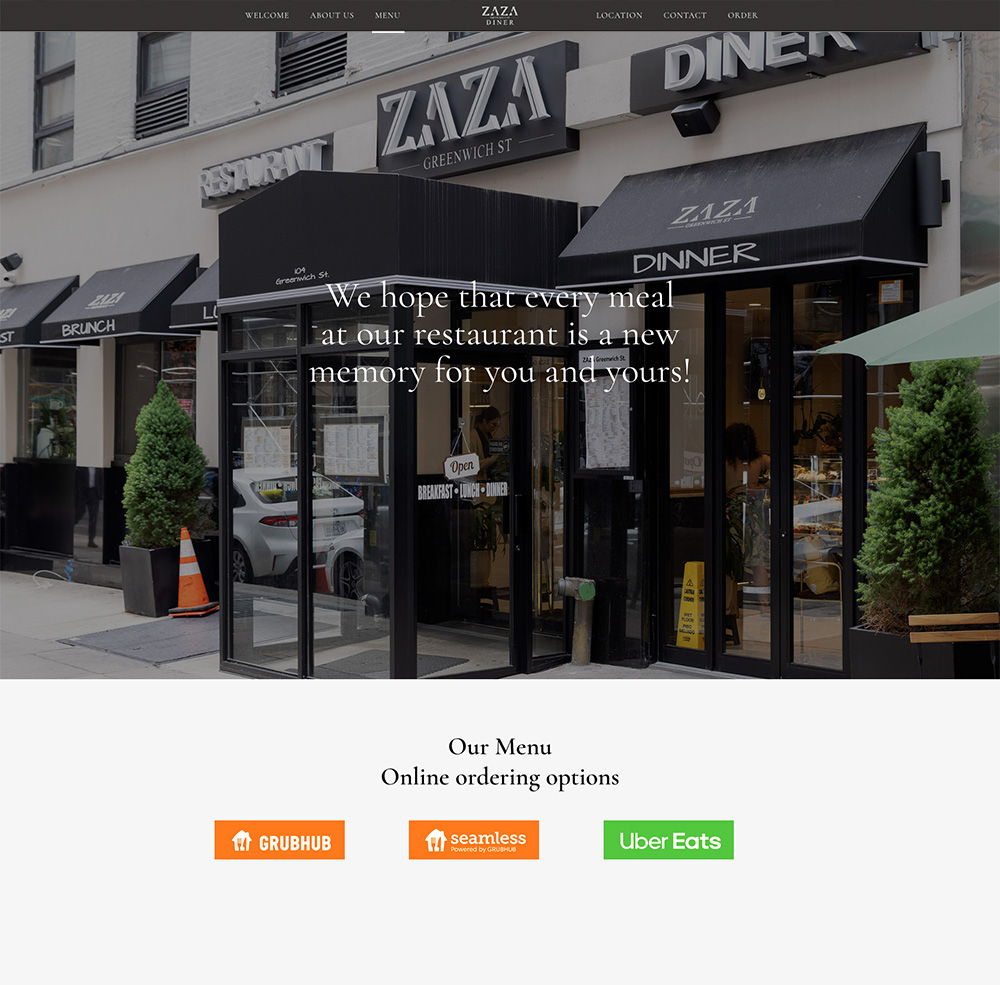 example of the zaza diner website