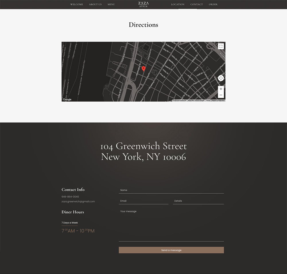 example of the zaza diner website