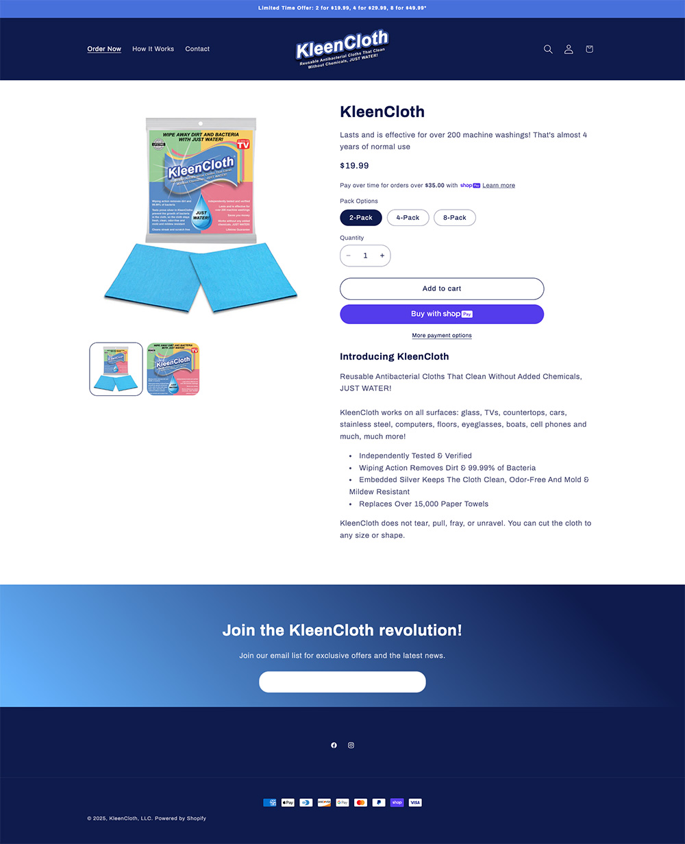 Web design layout for cleaning product