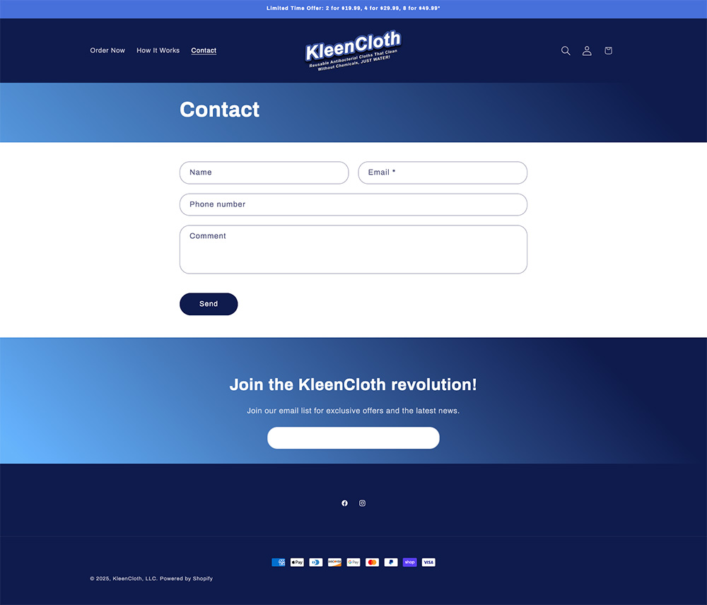 Web design layout for cleaning product