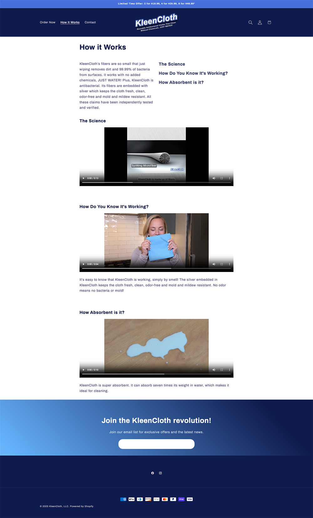 Web design layout for cleaning product